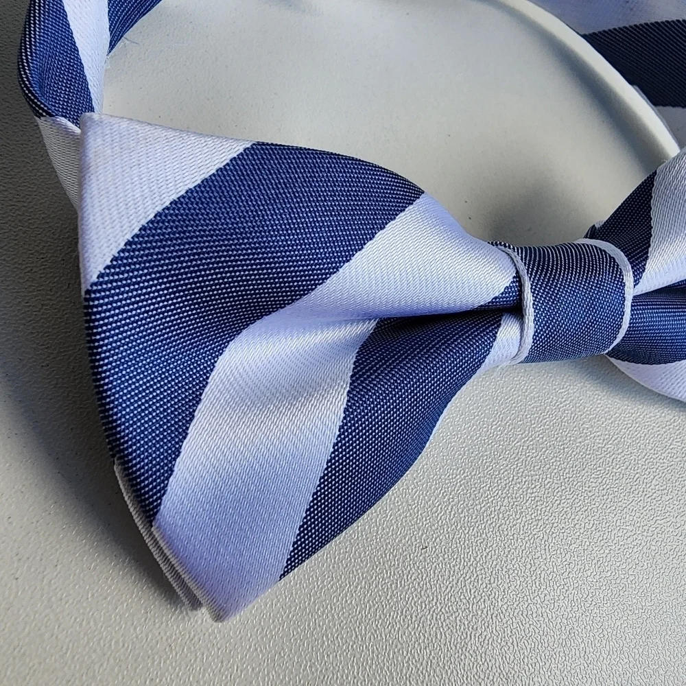 Blue White Striped Toddler Boys Bow Tie 4